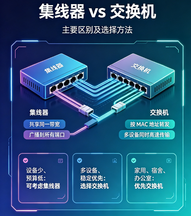 跨境路由器:集线器与交换机主要区别及选择方法