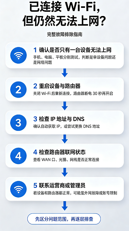 外贸路由器:已连接 Wi-Fi,但仍然无法上网?完整故障排除指南